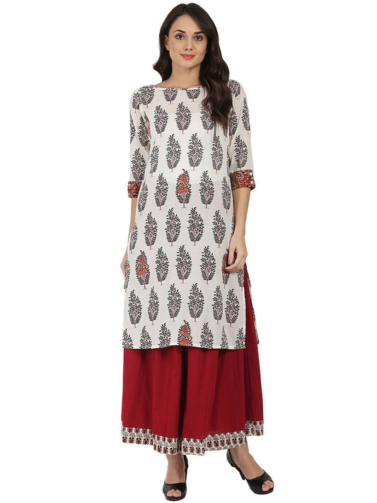 Women's Off White Printed Half Sleeve Cotton Kurta