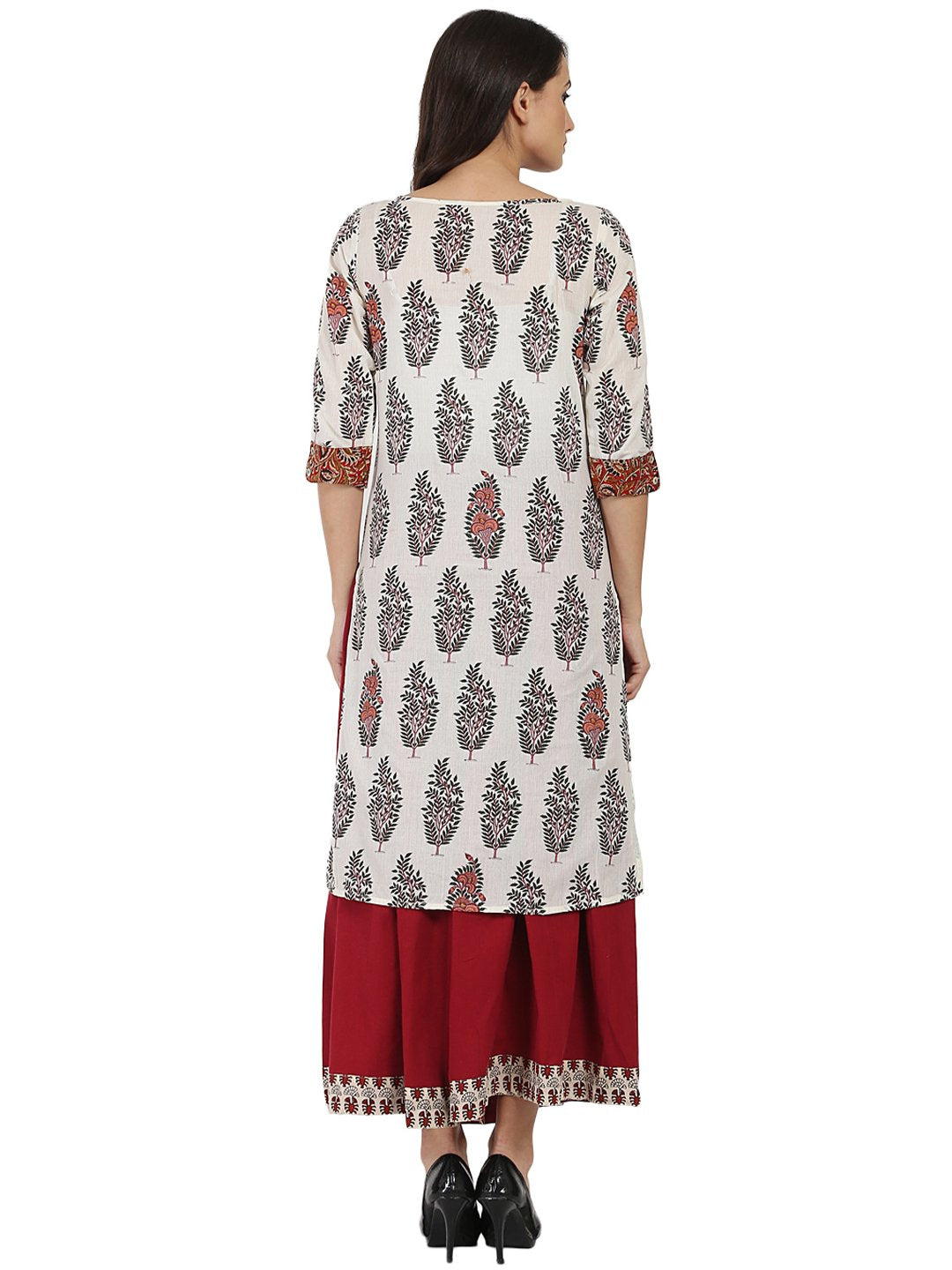 Women's Off White Printed Half Sleeve Cotton Kurta