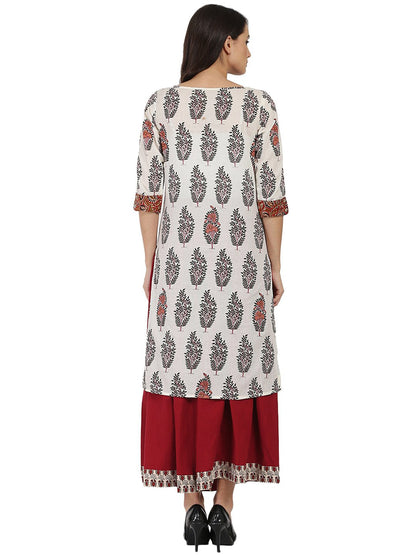 Women's Off White Printed Half Sleeve Cotton Kurta