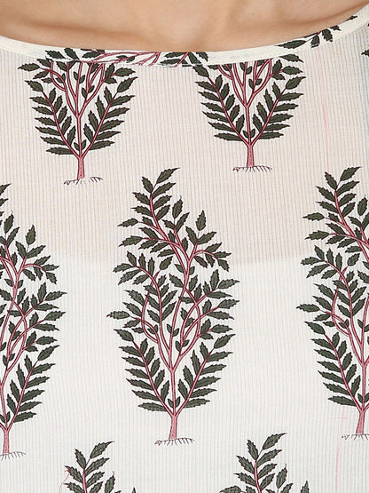 Women's Off White Printed Half Sleeve Cotton Kurta