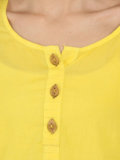 Women's Yellow & Blue Tye Dye 3/4Th Sleeve Cotton Kurta