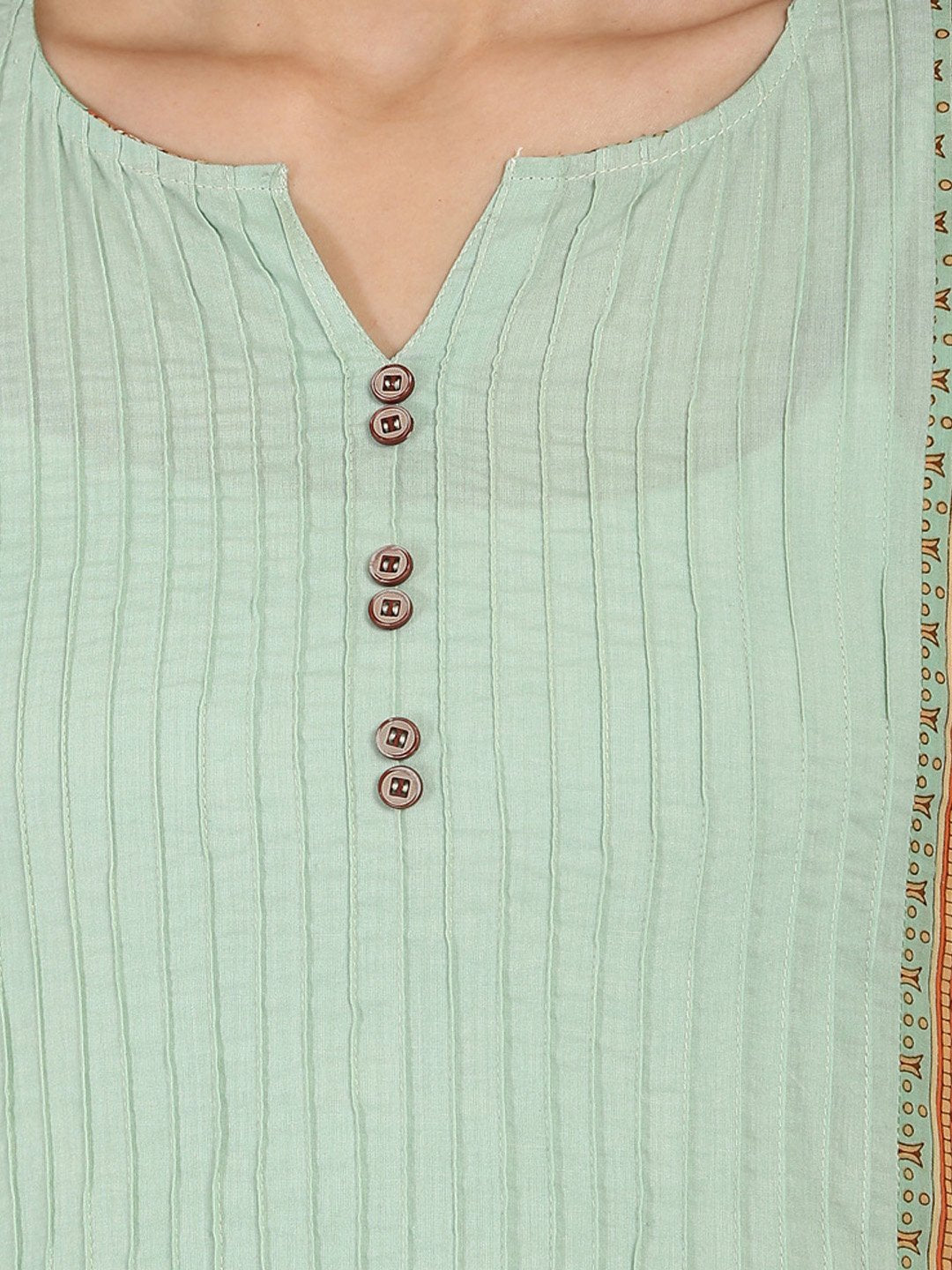 Women's Green Printed 3/4Th Sleeve Cotton Kurta