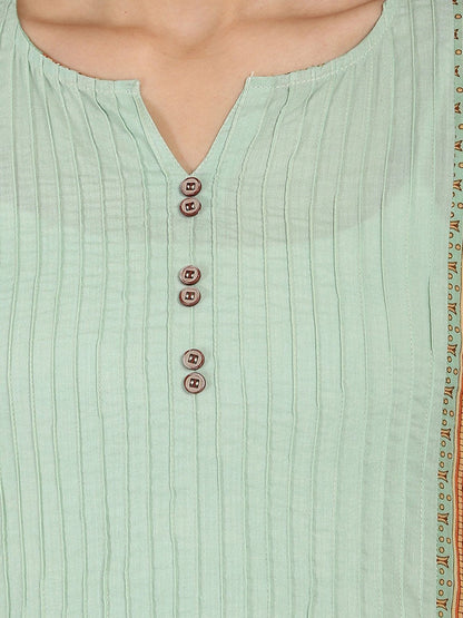 Women's Green Printed 3/4Th Sleeve Cotton Kurta