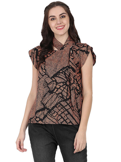Women's Black Printed Cap Sleeve Rayon Tunic