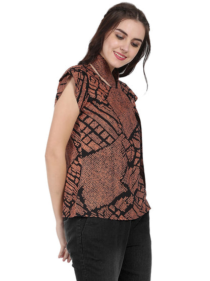 Women's Black Printed Cap Sleeve Rayon Tunic