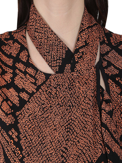 Women's Black Printed Cap Sleeve Rayon Tunic