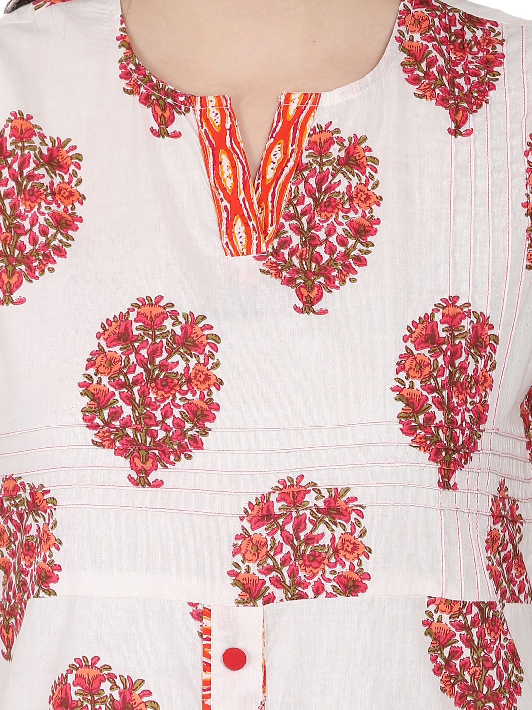 Women's Off White Printed Sleeveless Cotton Kurta