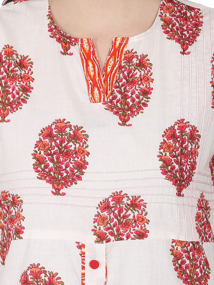 Women's Off White Printed Sleeveless Cotton Kurta