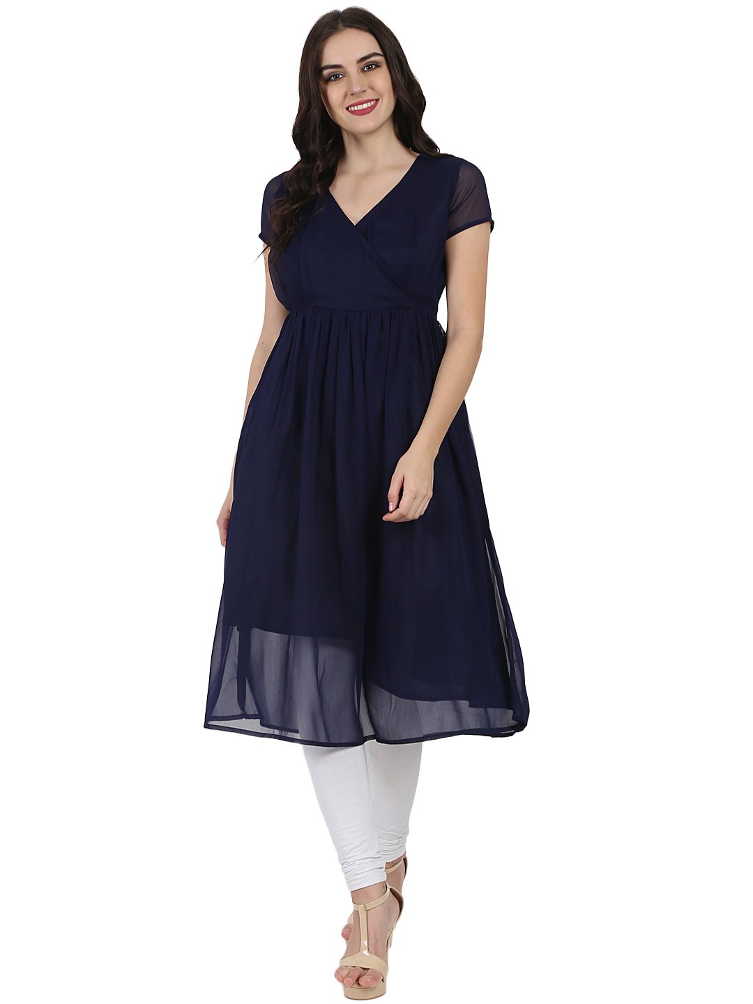 Women's Navy Blue Half Sleeve Georgette Anarkali Kurta