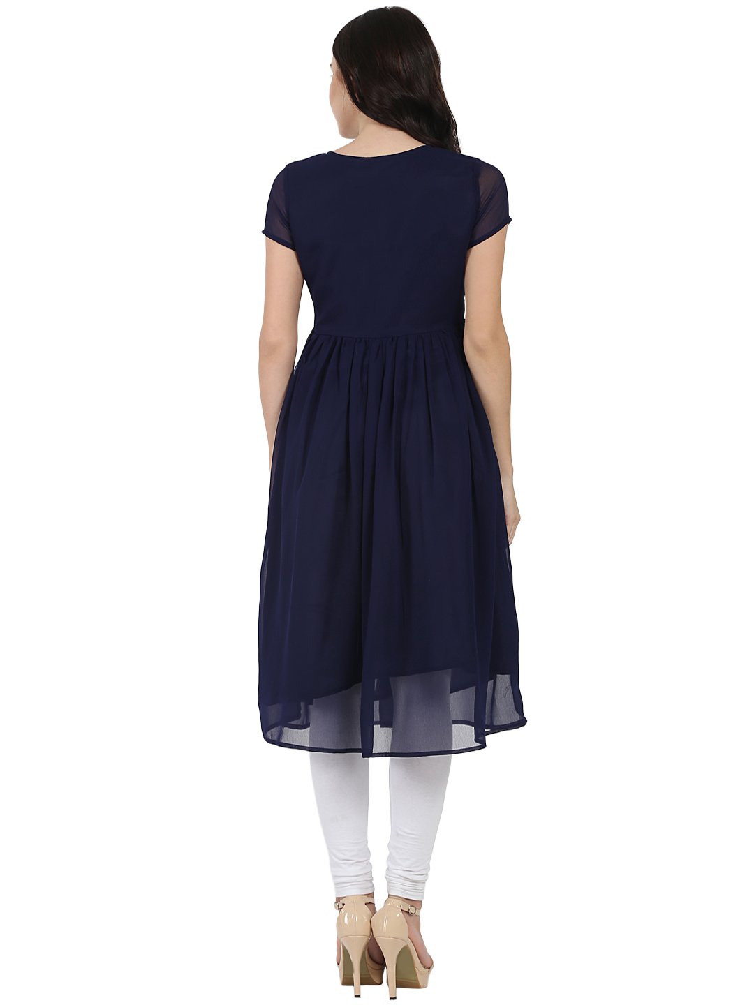 Women's Navy Blue Half Sleeve Georgette Anarkali Kurta