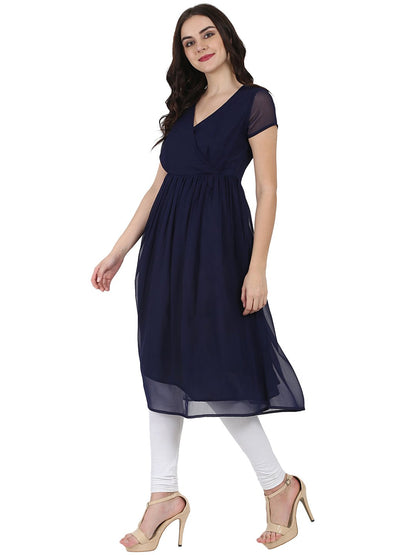 Women's Navy Blue Half Sleeve Georgette Anarkali Kurta