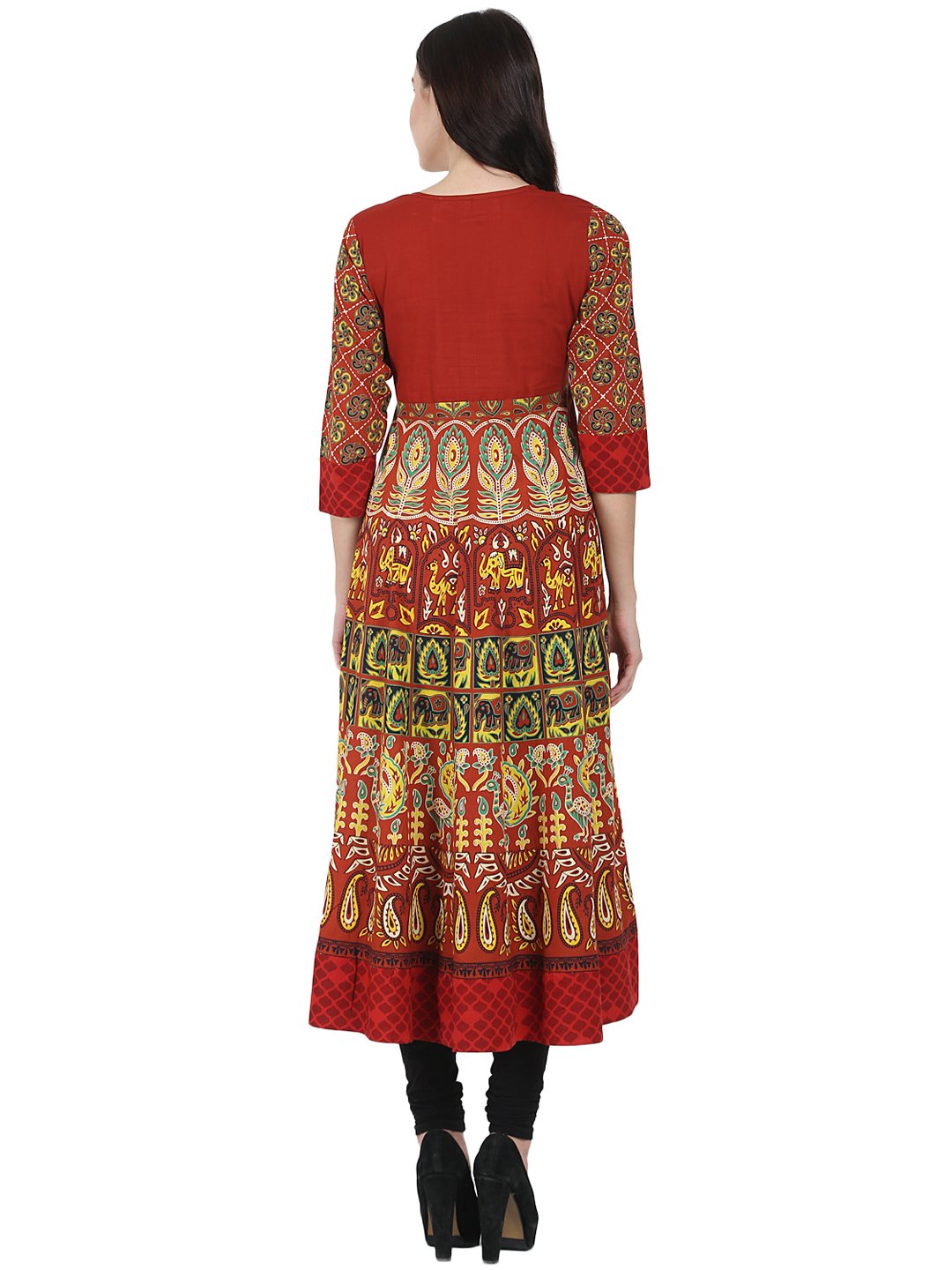 Women's Rust Brown Printed 3/4Th Sleeve Cotton Anarkali Kurta