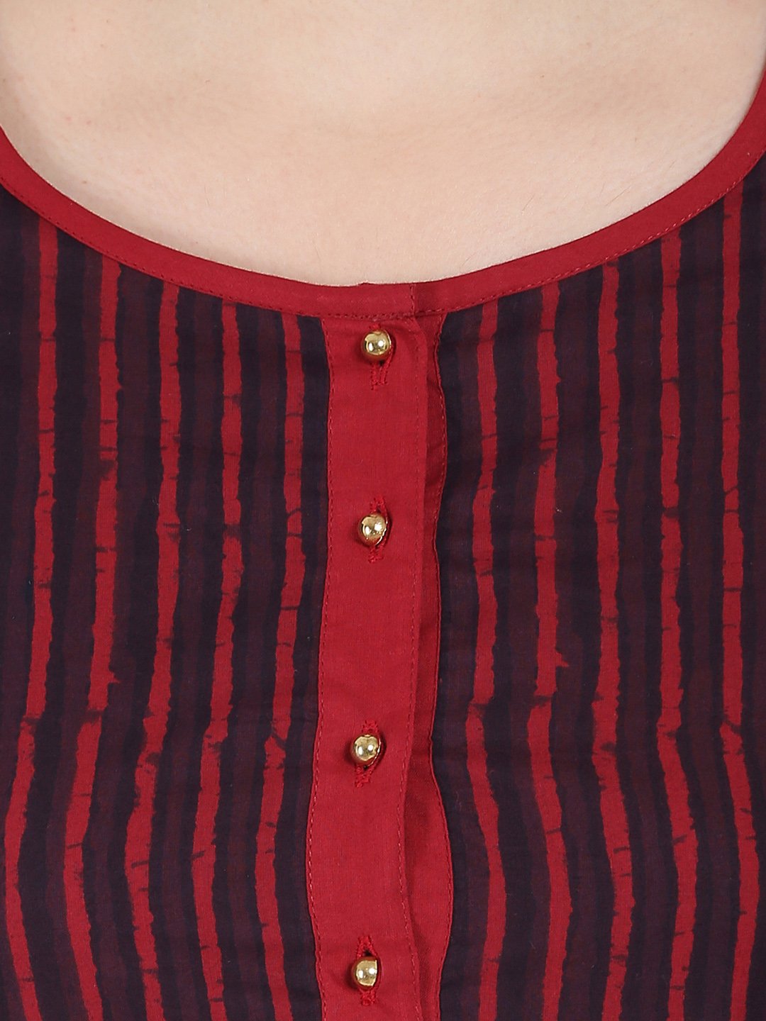 Women's Maroon & Blue 3/4Th Sleeve Block Printed Low High Kurta