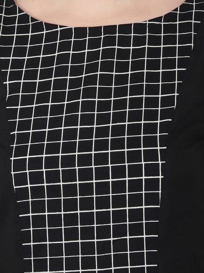 Women's Black Printed Sleeveless Cotton Floor Length A-Line Kurta