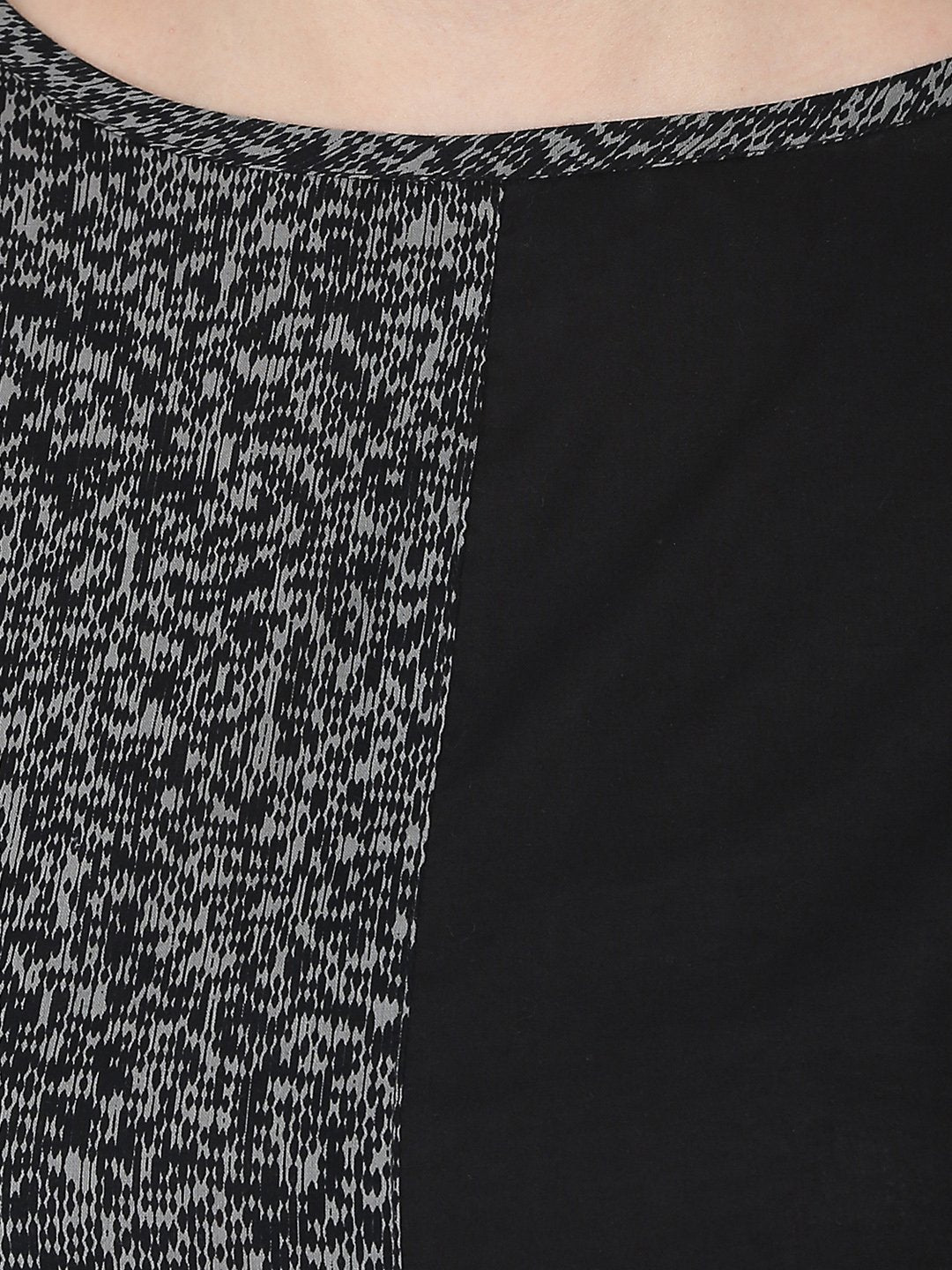 Women's Black Printed 3/4Th Sleeve Cotton A-Line Kurta
