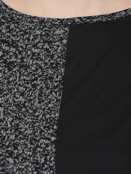 Women's Black Printed 3/4Th Sleeve Cotton A-Line Kurta
