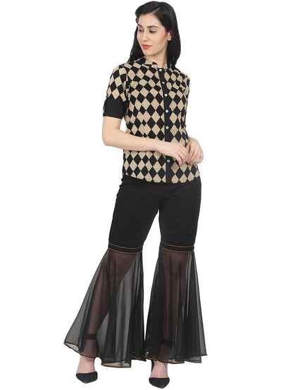 Women's Black & Beige Slim Fit Checked Casual Shirt