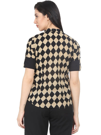 Women's Black & Beige Slim Fit Checked Casual Shirt