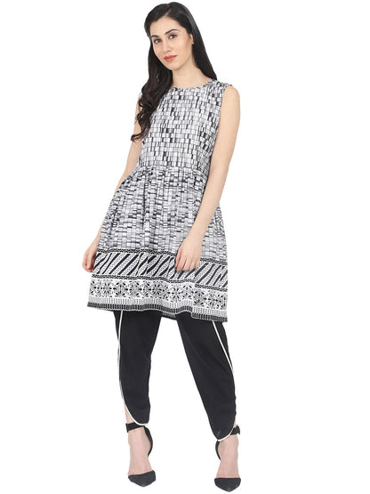 Women's Grey Checked A-Line Kurta