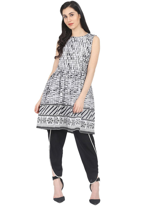 Women's Grey Checked A-Line Kurta