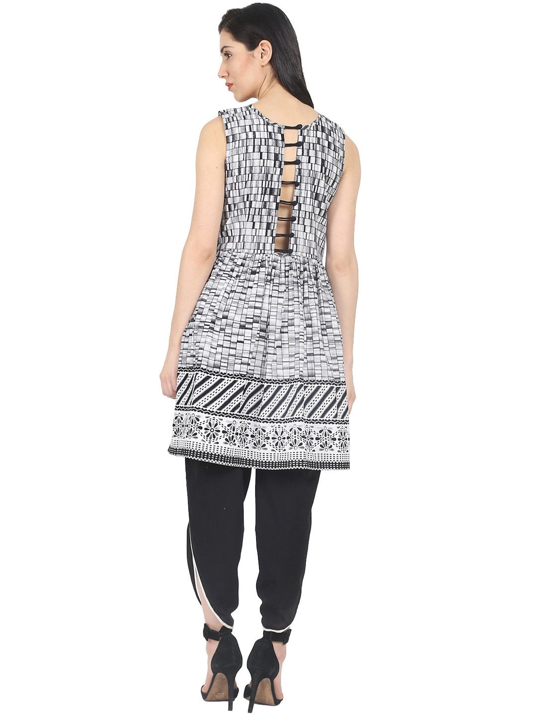 Women's Grey Checked A-Line Kurta