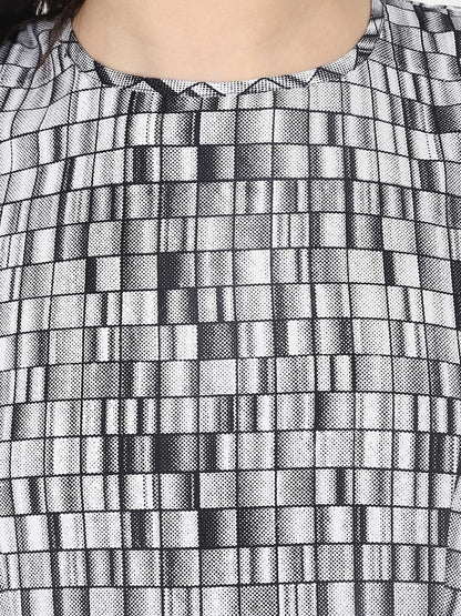 Women's Grey Checked A-Line Kurta