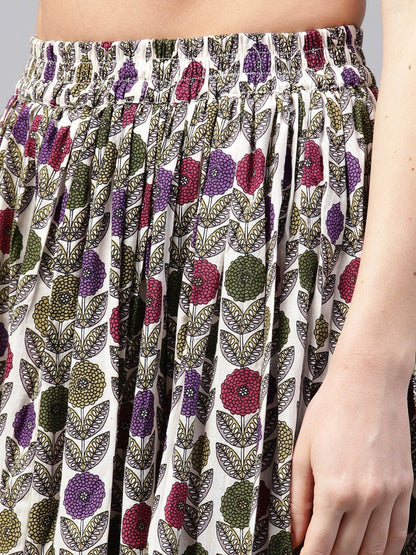 Women's Grey 3/4Th Sleeve Cotton Kurta With Printed Ankle Length Palazzo