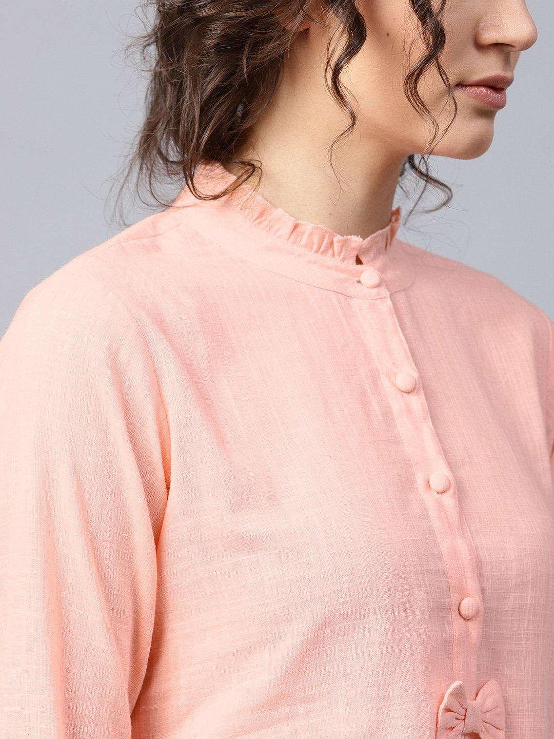Women's Pink Full Sleeve Cotton Slub A-Line Tunic