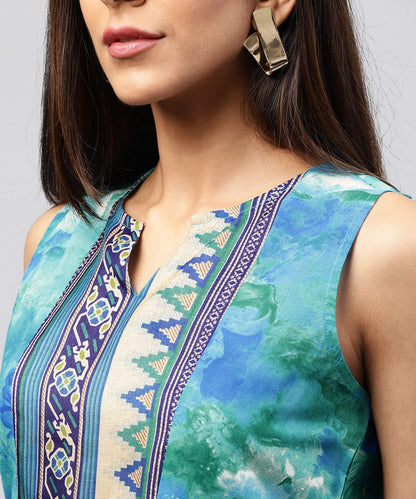 Women's Blue Banglori Printed Sleeveless Tops
