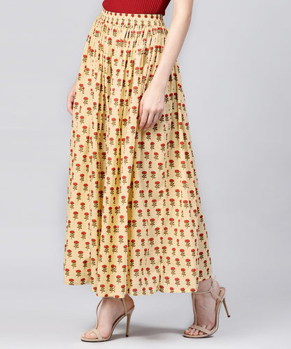 Women's Yellow Printed Cotton Ankle Length Flared Skirt