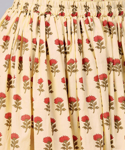 Women's Yellow Printed Cotton Ankle Length Flared Skirt