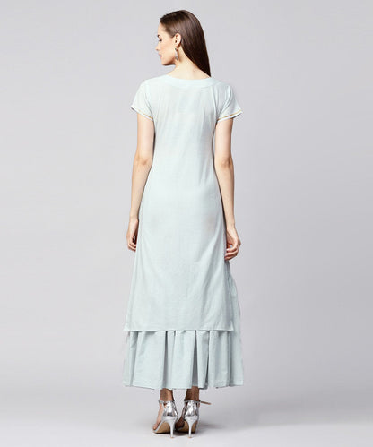 Women's Grey Solid Cap Sleeve Cotton Kurta With Grey Sharara