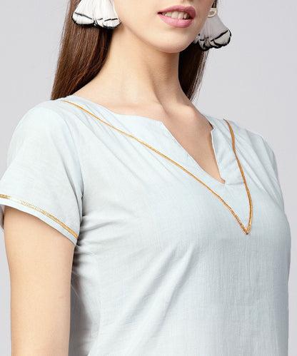 Women's Grey Solid Cap Sleeve Cotton Kurta With Grey Sharara