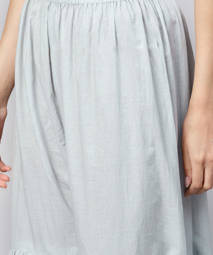 Women's Grey Solid Cap Sleeve Cotton Kurta With Grey Sharara