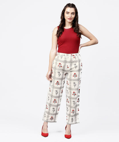 Women's Off White Printed Ankle Length Regular Fit Pallazo
