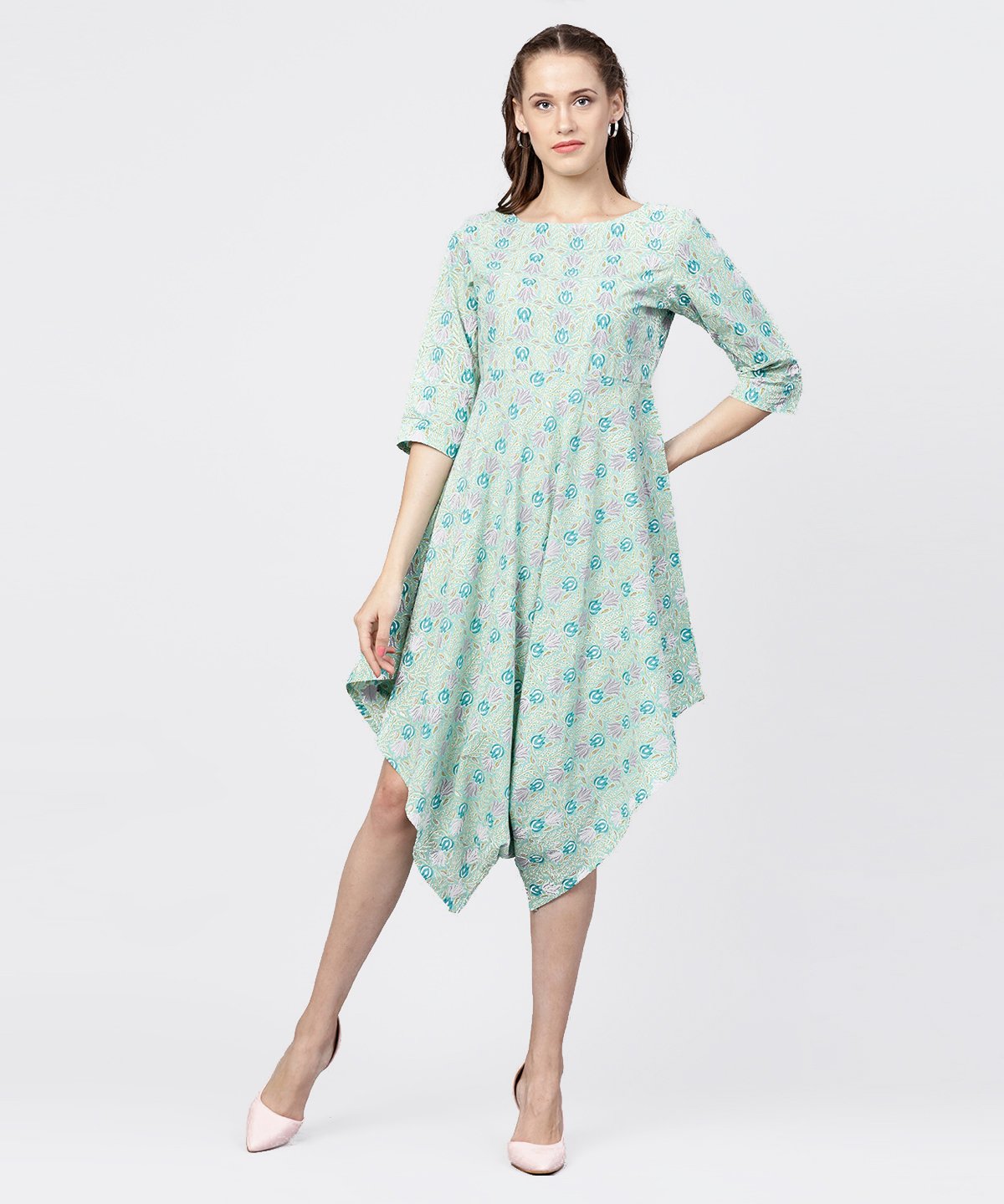 Women's Printed Boat Neck 3/4Th Sleeve Jumpsuit