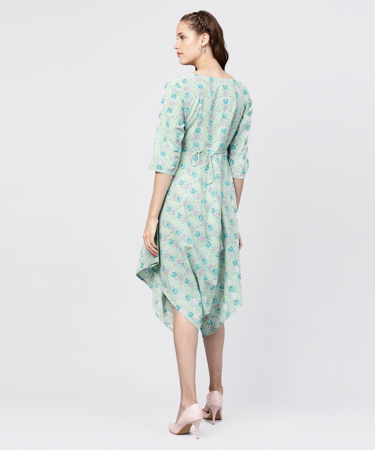 Women's Printed Boat Neck 3/4Th Sleeve Jumpsuit