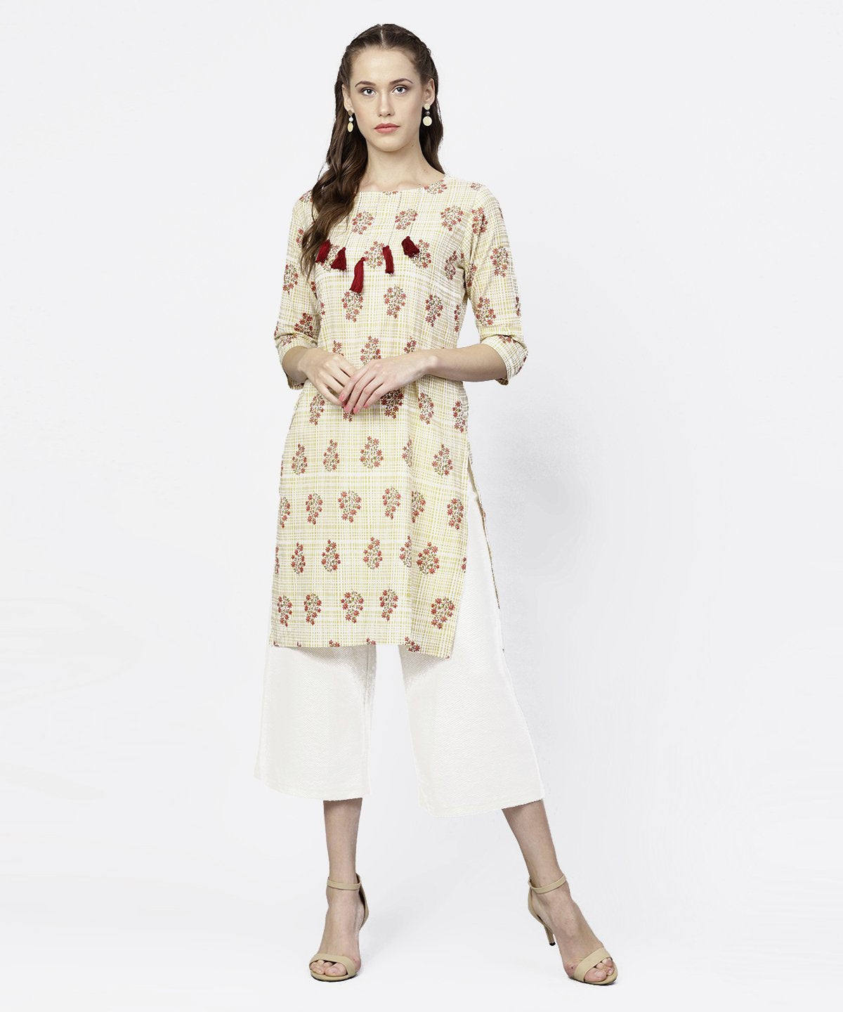 Women's Off White Printed 3/4Th Sleeve Tunic