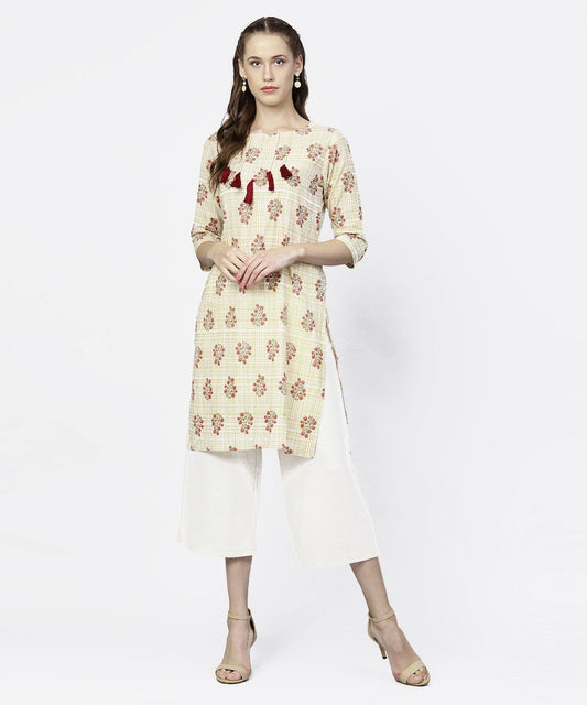 Women's Off White Printed 3/4Th Sleeve Tunic