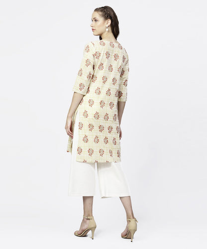 Women's Off White Printed 3/4Th Sleeve Tunic