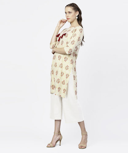 Women's Off White Printed 3/4Th Sleeve Tunic