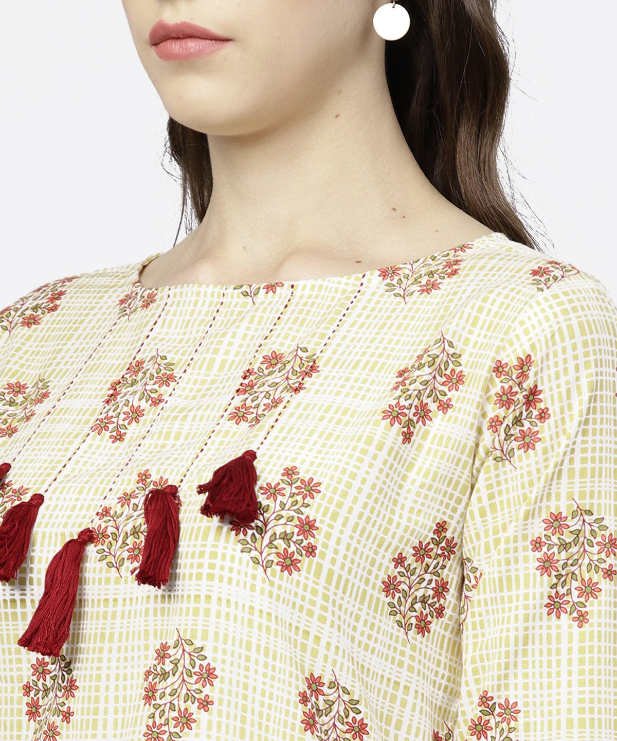 Women's Off White Printed 3/4Th Sleeve Tunic