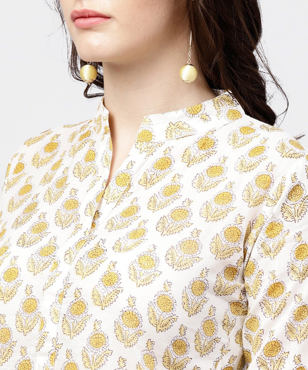 Women's Yellow Printed 3/4Th Sleeve Straight Kurta With Printed Palazzo Set