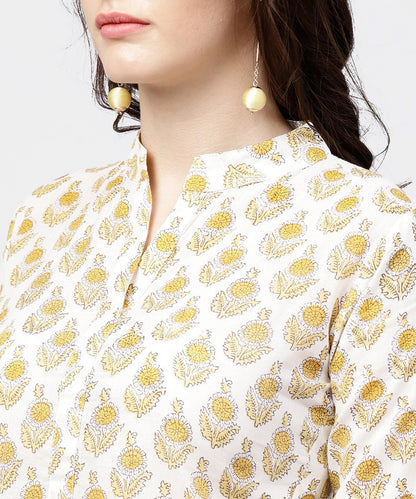 Women's Yellow Printed 3/4Th Sleeve Straight Kurta With Printed Palazzo Set