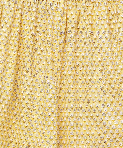 Women's Yellow Printed 3/4Th Sleeve Straight Kurta With Printed Palazzo Set