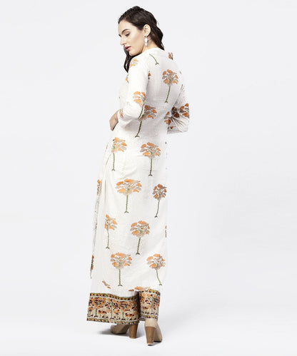 Women's Off White Printed 3/4Th Sleeve Straight Kurta With Printed Palazzo Set