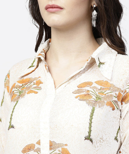 Women's Off White Printed 3/4Th Sleeve Straight Kurta With Printed Palazzo Set