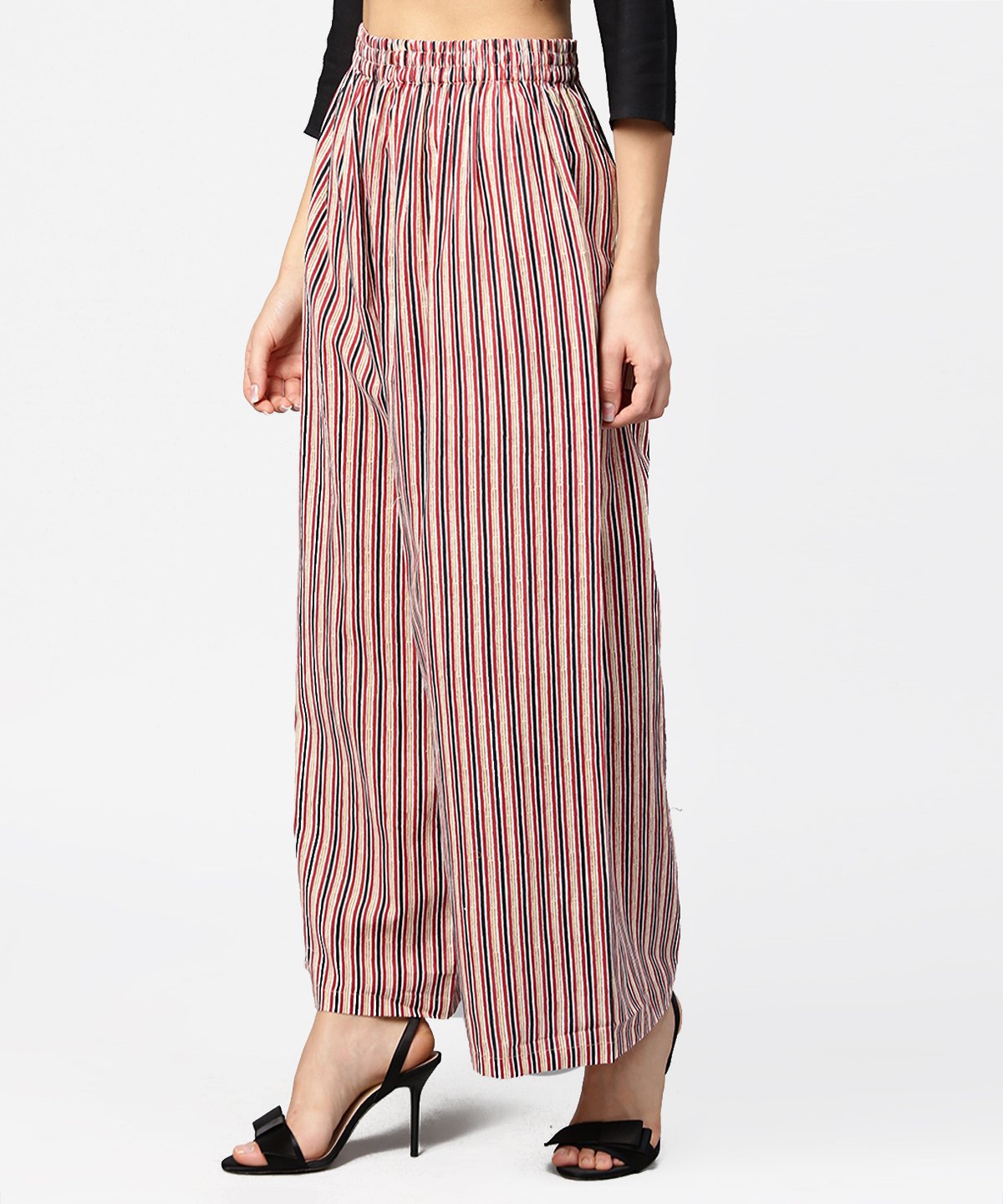 Women's Blue Striped Printed Ankle Length Cotton Regular Fit Palazzo