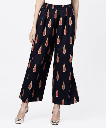 Women's Navy Blue Gold Printed Ankle Length Palazzo
