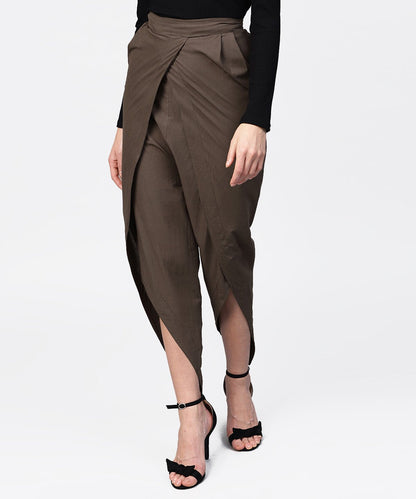 Women's Solid Black Ankle Length Cotton Tulip Pant